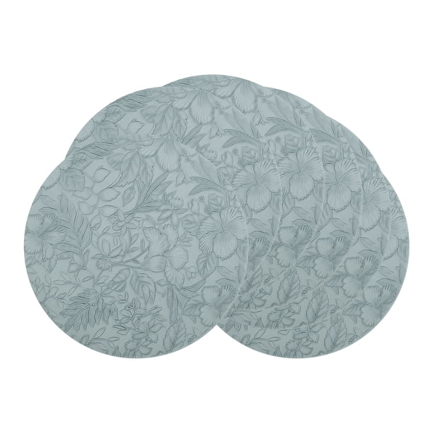 Juego de 6 manteles individuales de cuero redondos para decoración de mesa de comedor de cocina, manteles individuales limpiables, azul 13*13 pulgadas