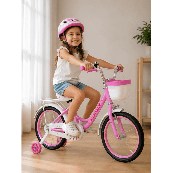 Bicicleta Infantil Niña Aro 14 Canasto Ruedas Apoyo Mamakids Rosado