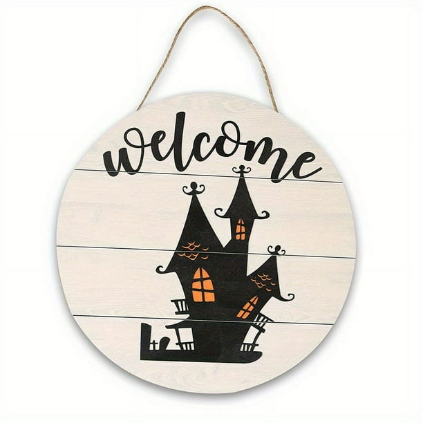Halloween Wooden Doorplate Hanger New Pumpkin Black Cat Ghost House Bat Party Scene Decoration