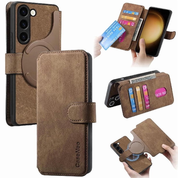 Funda Billetera Magnética para Samsung Galaxy S23 Plus Soporte Tarjetas Desmontable Marrón