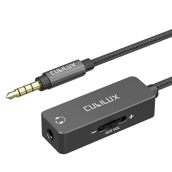 Cubilux Cable Atenuador de Volumen TRRS 3,5 mm, Extensión de Audífonos de 1/8 pulgada con Control de Volumen en Línea, para Audífonos y Altavoces, 4 pies