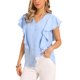 thumbnail image 4 of INSPIRE CHIC Blusa con Volantes para Mujer de Manga Corta con Cuello en V y Botones Casual Talla L Azul Claro, 4 of 6