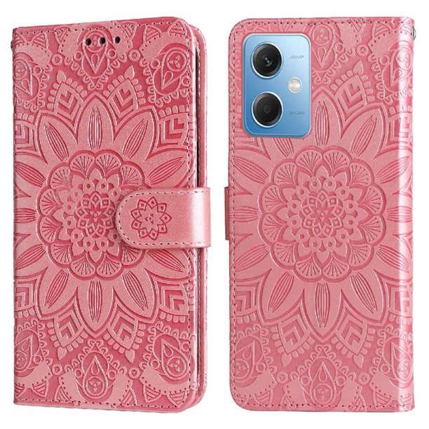 Funda tipo cartera FOXDOCK para Xiaomi Poco X5 , diseño girasol en relieve, cuero PU, cierre magnético, soporte y tarjetero