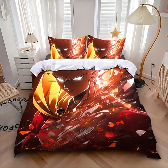 Anime One P-PunchS Mans Cool Hot Printed Pattern 3pcs Bedding Set Suitable Suitable for Home Bedrooms Guest Rooms