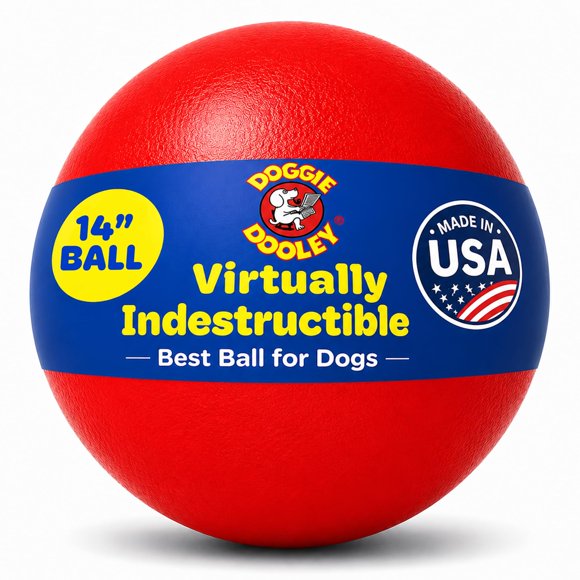 Pelota para perros Doggie Dooley de 36 cm, roja, prácticamente indestructible