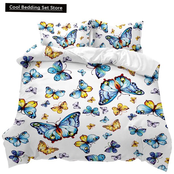 Butterfly Duvet Cover Girls Women Spring Blue Golden Butterfly Bedding Set Animal Double Size Polyester Qulit Cover Bed Sheets