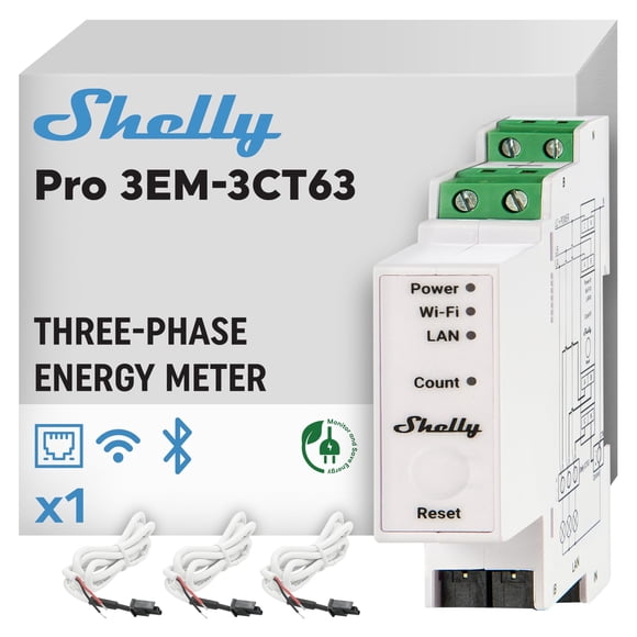 Medidor de energía Shelly Pro 3EM 3CT 63 Wi‑Fi y LAN