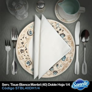 Sanelle - Servilleta Tisue Blanca 40 Mantel Doble Hoja Doblada 1/4 Caja 2000 Unidades