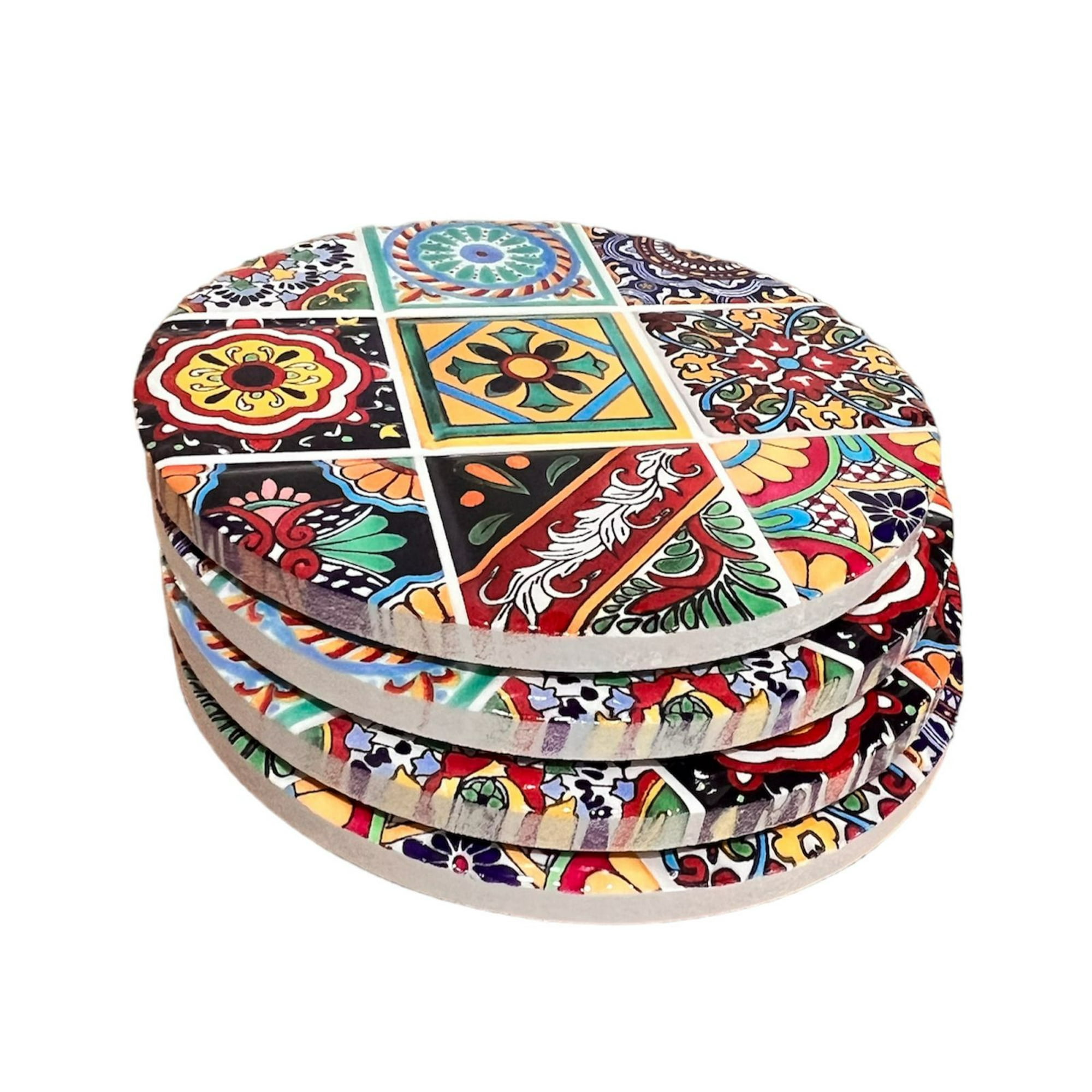 Oem - Set 4 Posavasos Colorido Ceramica Y Corcho 4 Piezas Redondo M6