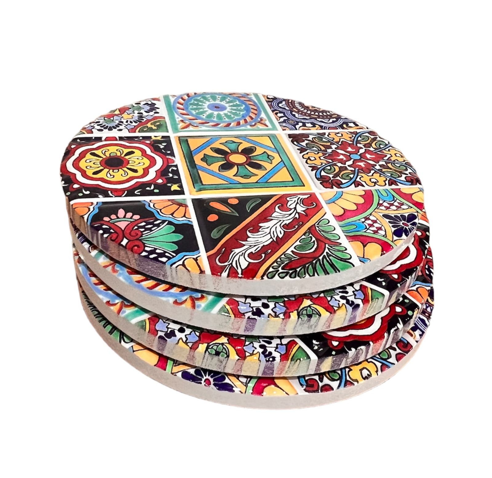 Oem - Set 4 Posavasos Colorido Ceramica Y Corcho 4 Piezas Redondo M6