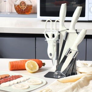 Santú Home & Deco - Set De Cuchillos Con Soporte Y Tabla De Fibra Blanco