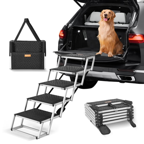 Escaleras para perros VEVOR, rampa plegable de 5 peldaños, capacidad de 150 libras