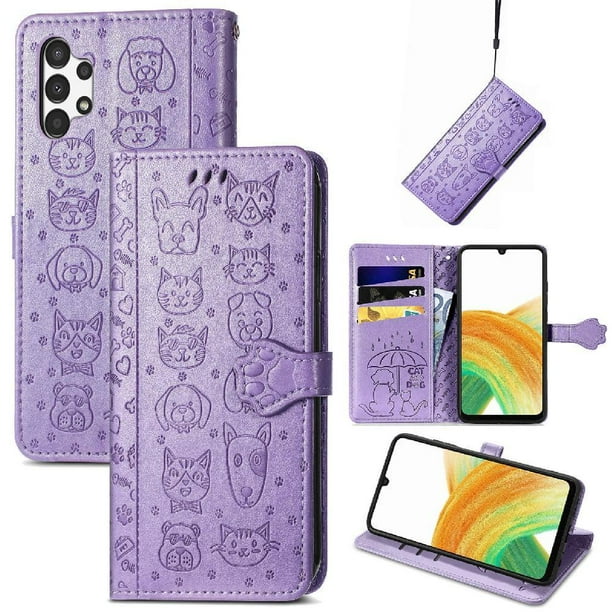 Funda Cartera FOXDOCK para Samsung Galaxy A13 4G , Flip PU con Relieve de Gatos y Perros, Tarjetero y Soporte