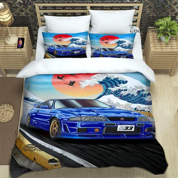 v2451 Bed Sheets GTR racing retro printed Bedding Sets exquisite bed supplies set duvet cover bed comforter set bedding set luxury birthday gift 3-Piece Bedding Set (1 Duvet Cover + 2 Pillow Shams) Be
