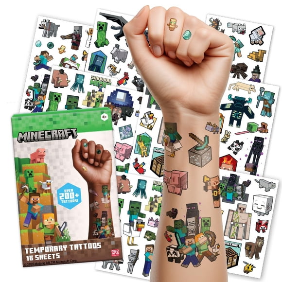Tatuajes temporales Savvi Pack de 200 Minecraft, fabricado en EE. UU.