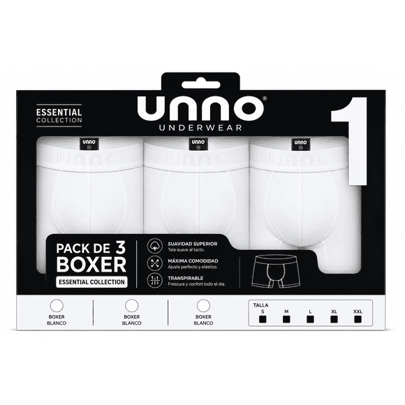Pack 3 Boxer Essential Collection 1, algodón peruano premium. (Boxer Blanco + Boxer Blanco + Boxer Blanco), TALLA XXL