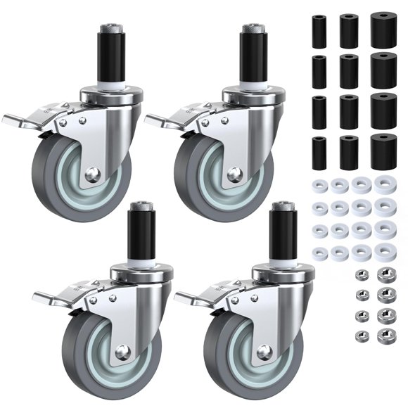 Caster Wheels HOLKIE, vástago expansible de 4 pulgadas con candado, juego de 4