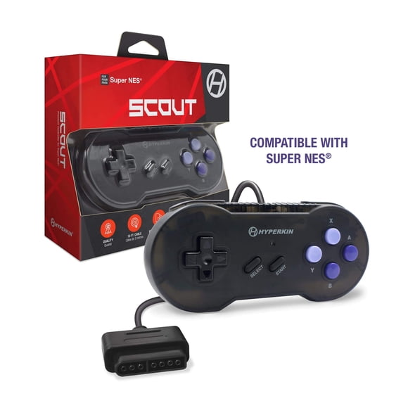 Control Premium con Cable "Scout" de Hyperkin para SNES, Compatible con Super Nintendo Entertainment System - Negro Espacial
