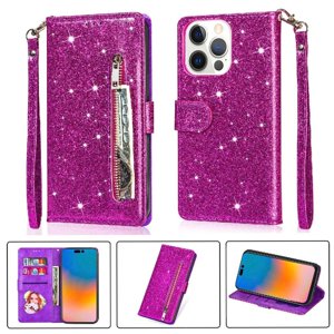 Foxdock - Funda Para Elegante Funda Iphone 14 Pro Glitter Con Cremallera-Ideal Para El Uso Diario