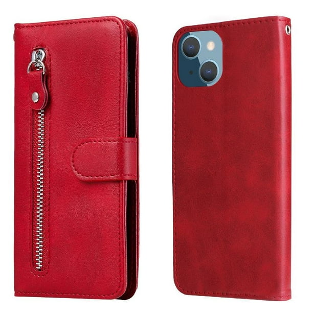 Funda con Cremallera para iPhone 13 Mini, Carcasa Cartera de Cuero PU con Soporte y Tarjetero
