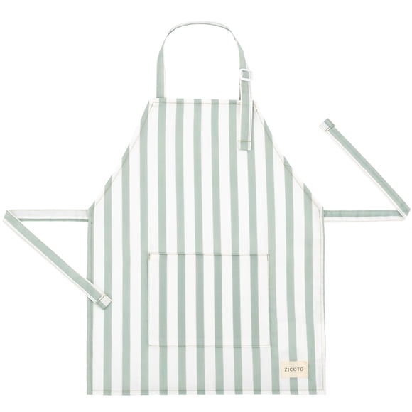 Delantal ZICOTO para Niños 48x38 cm con Rayas y Bolsillo Color Salvia