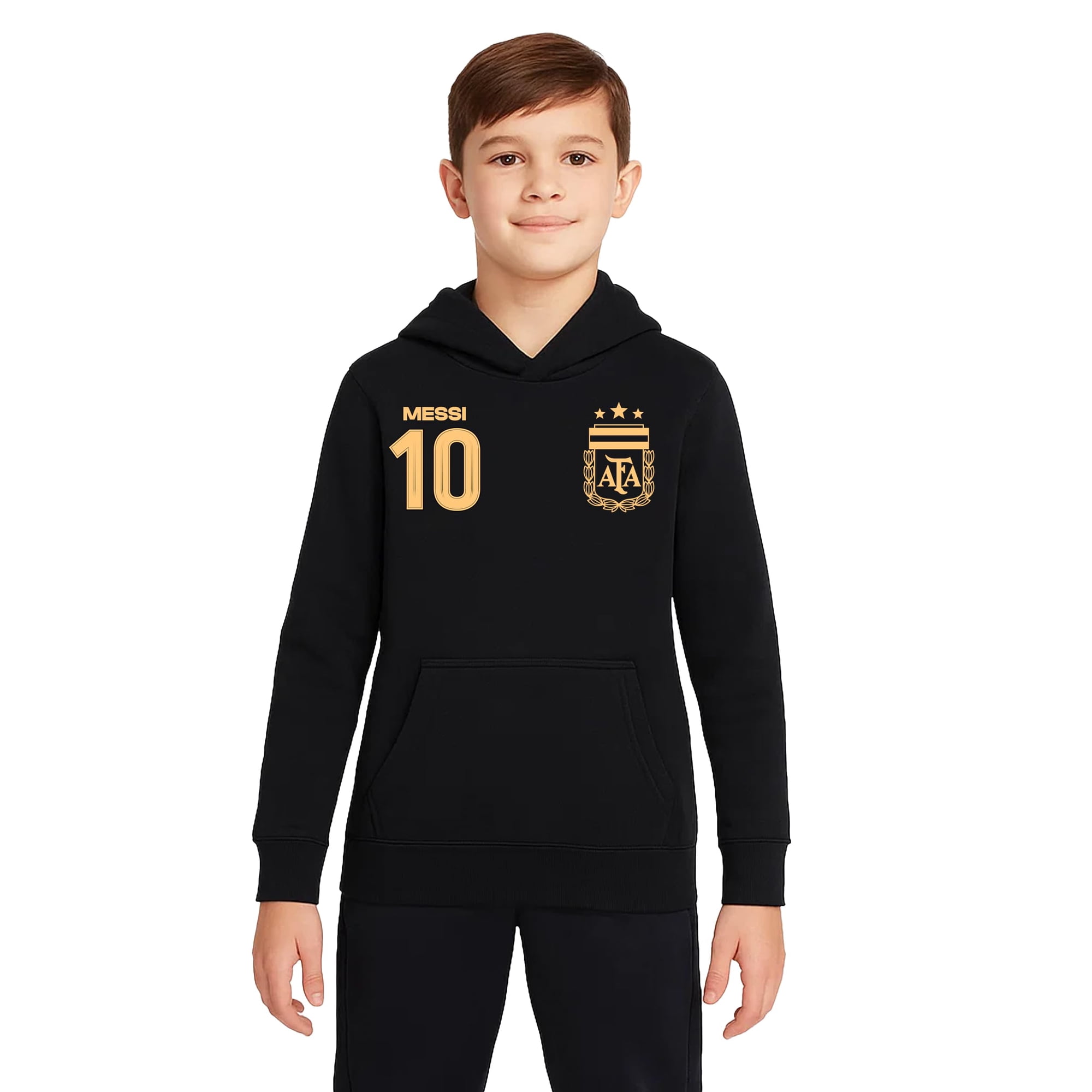 Sudadera Con Capucha Tipo Pulóver Icon Sports Messi Argentina Para Niños, Negra
