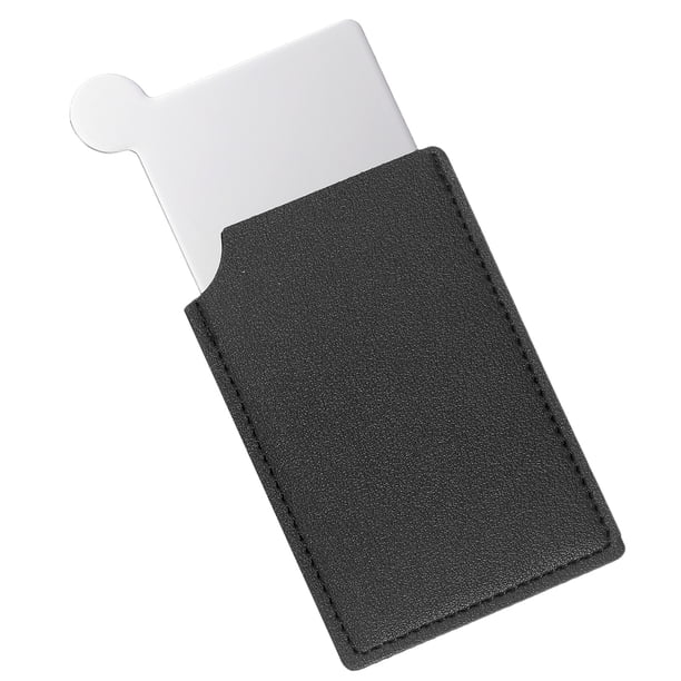Espejo de Bolsillo Uxcell Espejo de Maquillaje Compacto Inquebrantable de Acero Inoxidable con Funda de Cuero PU (Negro, 2.5 x 3.66")