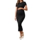 thumbnail image 2 of INSPIRE CHIC Vestido de Maternidad para Mujer Rib Bodycon Midi Manga Corta Lateral Elástico Fruncido Embarazo 1 Pieza Sesión de Fotos Babyshower Pequeño Negro, 2 of 6