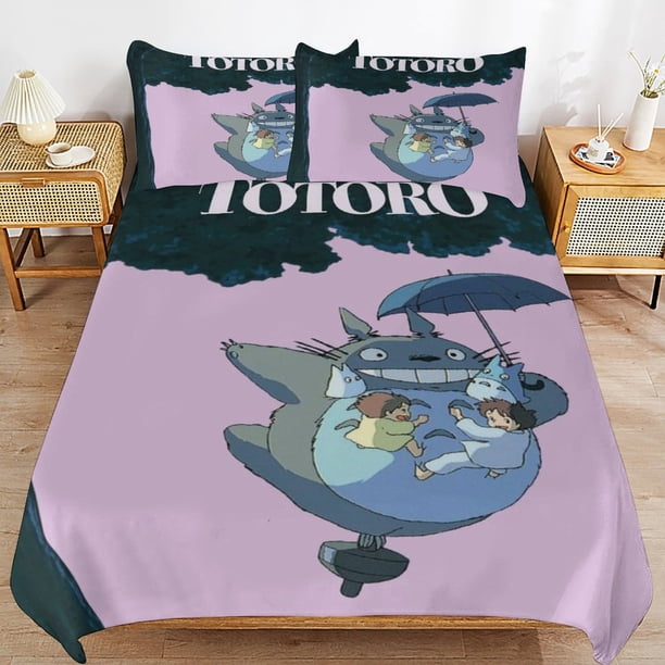 x80 My Neighbor Totoro Bed Duvet Cover Microfiber Bedding Sets 3D Printed Lightweight 3 Piece Comforter Sets, 1 Duvet Cover And 2 Pillow Shams for Kids Boys Girls 79"x90" jn80