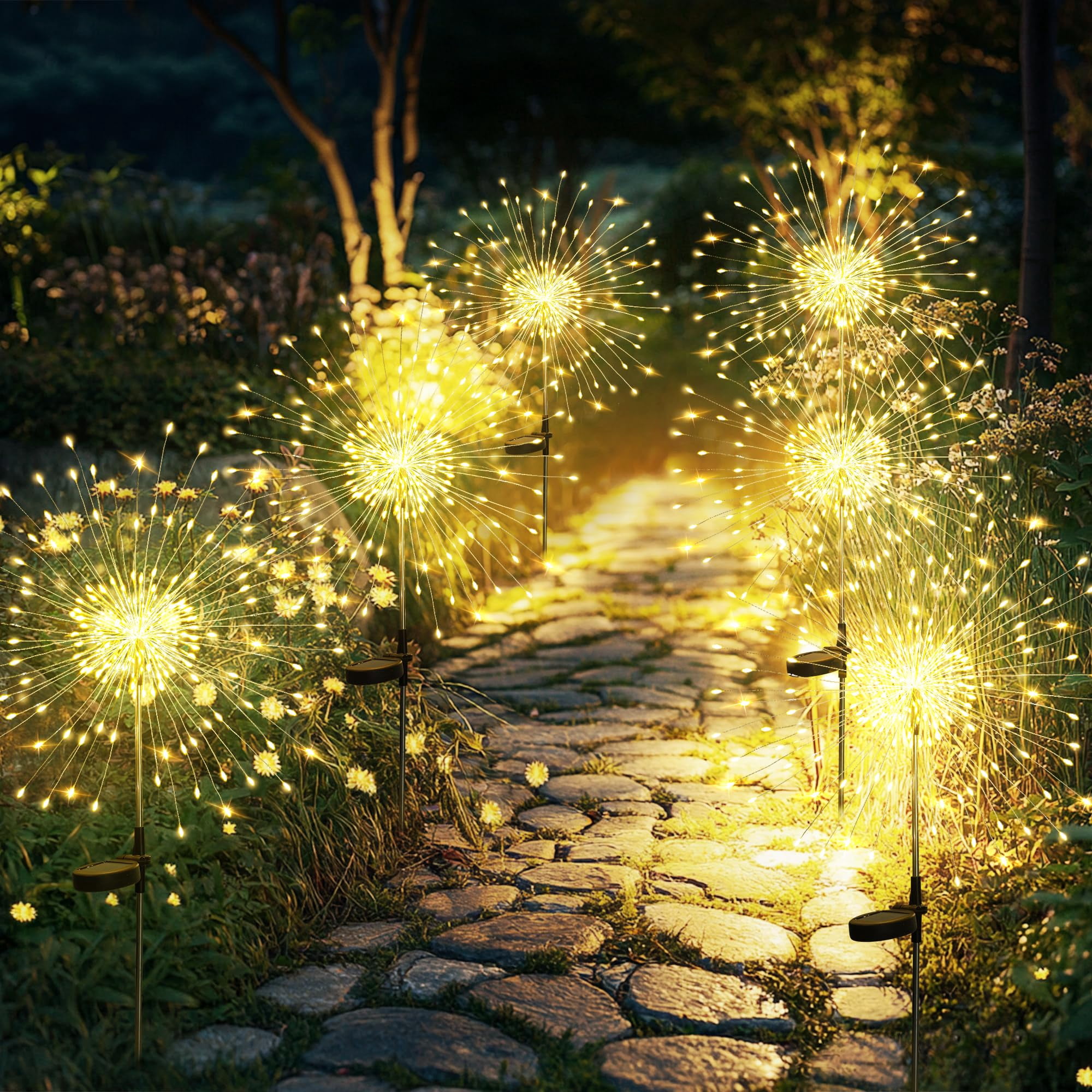 Lámpara Solar De Jardín Gigalumi 120 Led, Paquete De 6 Unidades, Color Blanco Cálido