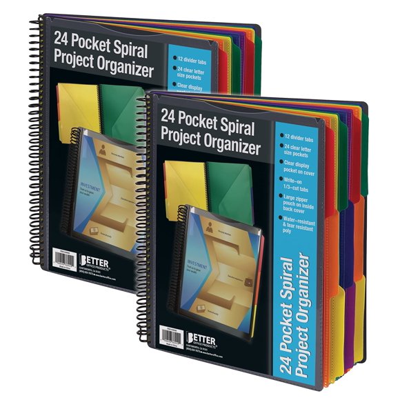 Organizador de proyectos Better Office Products, 24 bolsillos, poliéster, paquete de 2