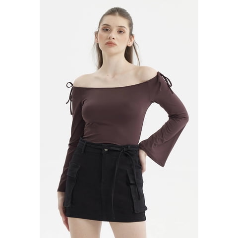 Fashionspark - Polera Mujer Bardot Hombros Chocolate