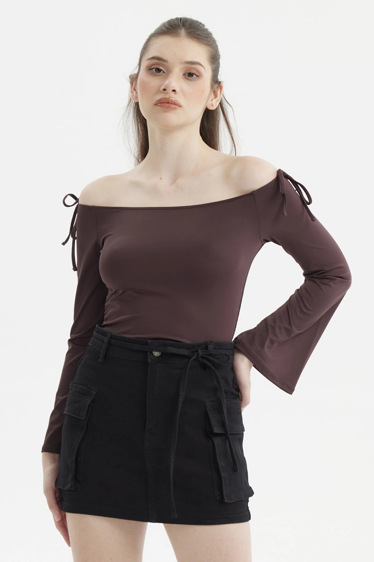 Fashionspark - Polera Mujer Bardot Hombros Chocolate