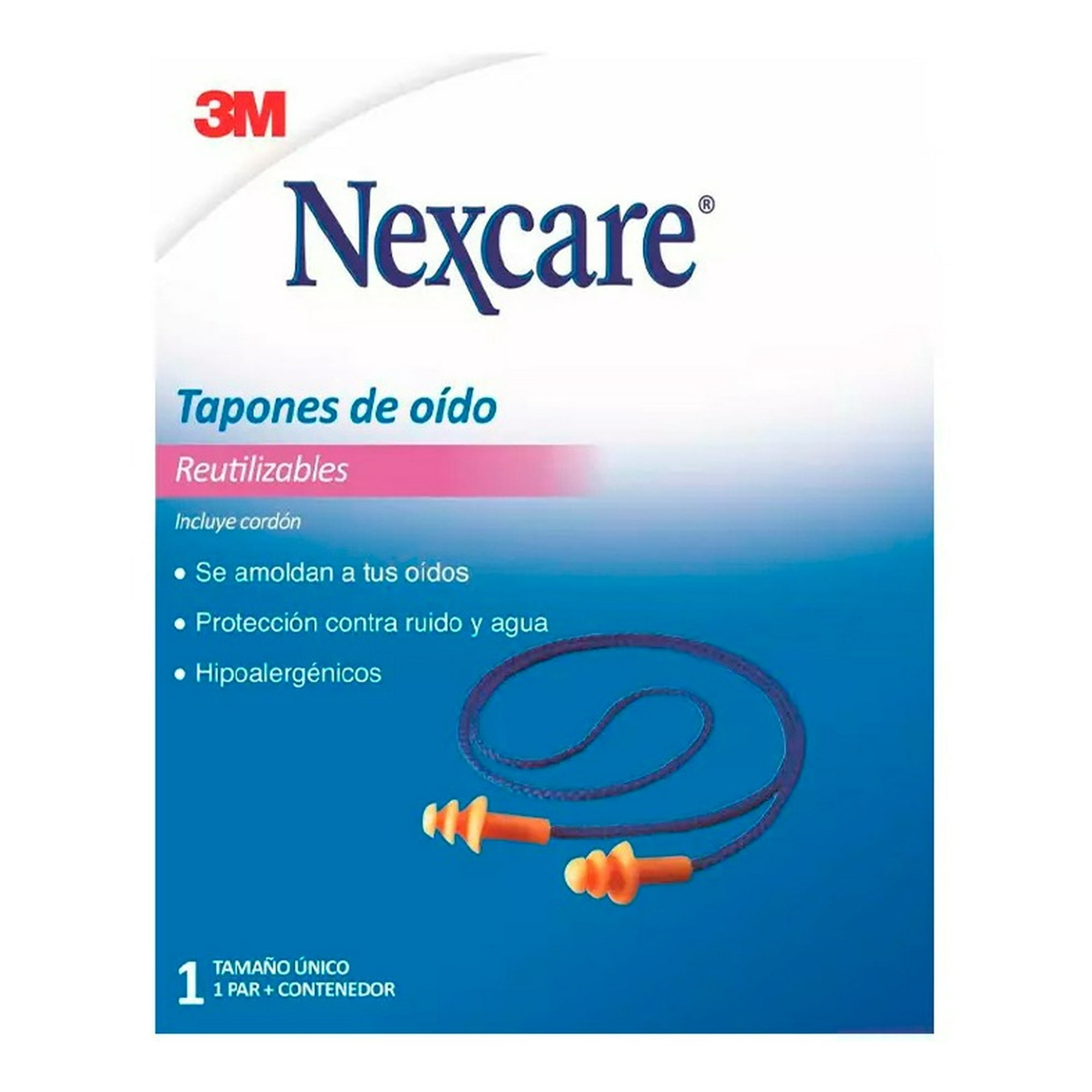 3m - Tapones De Oído Nexcare Para Agua Reutilizable Cordón Y Caja