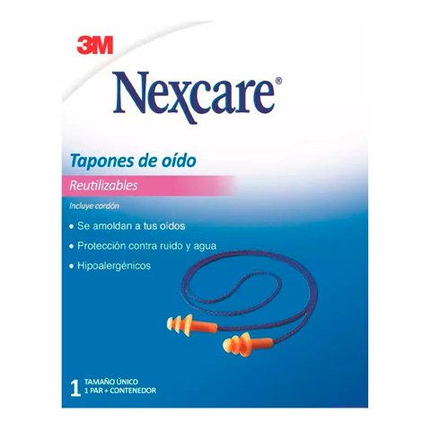 3M - Tapones De Oído Nexcare Para Agua Reutilizable Cordón Y Caja