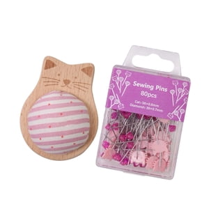 Magideal - Soporte De Alfiler De Costura De Alfileres Con 80 Alfileres De Cabeza Plana Recta De Decoración Del Hogar Portátil Cojín Para Coser La Embarcación De A