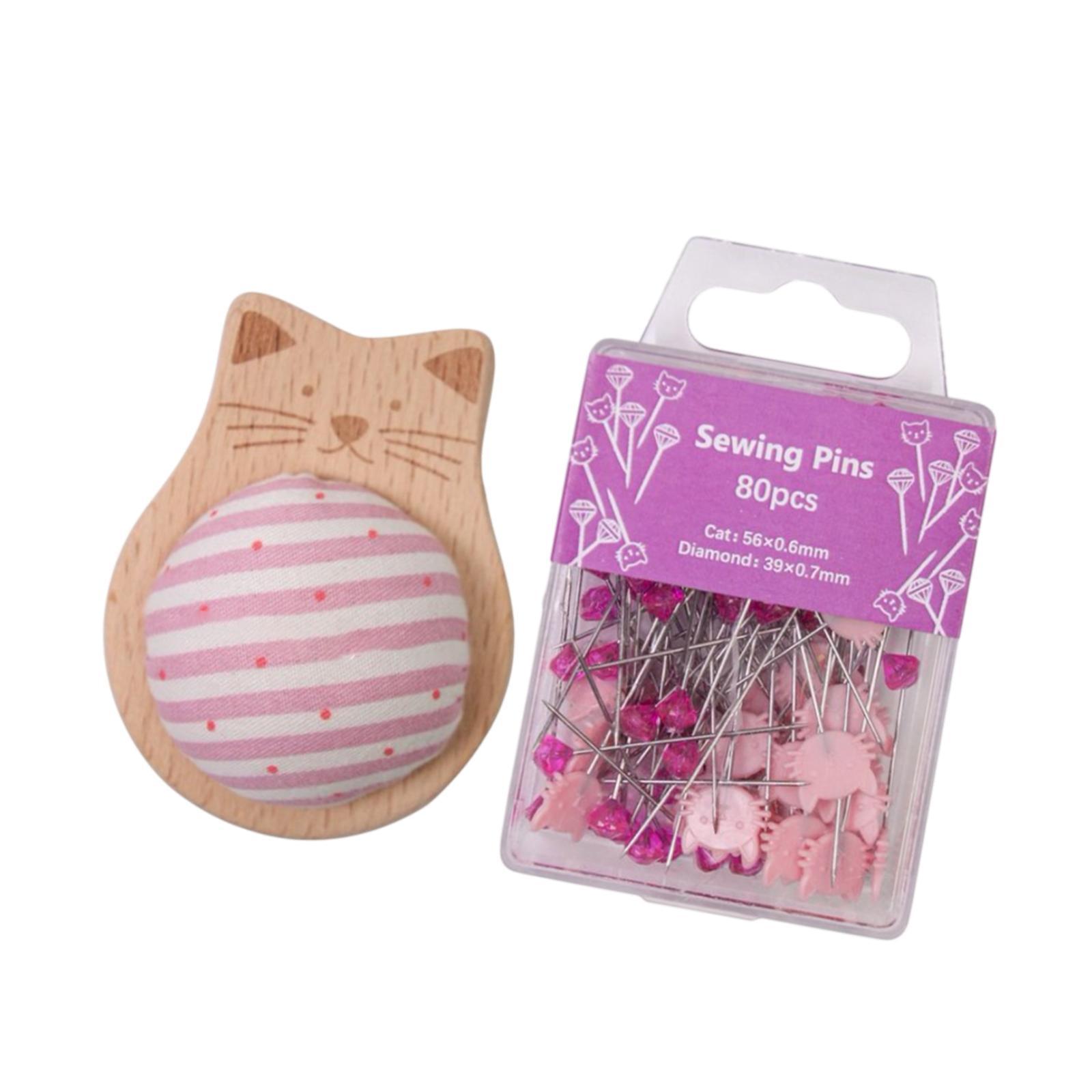 Magideal - Soporte De Alfiler De Costura De Alfileres Con 80 Alfileres De Cabeza Plana Recta De Decoración Del Hogar Portátil Cojín Para Coser La Embarcación De A