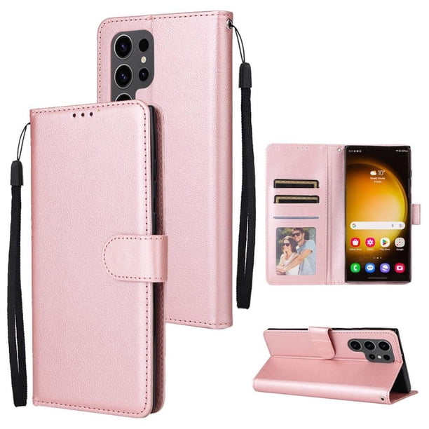Funda Cartera para Samsung Galaxy S24 Ultra con Tarjetero, Soporte y Cordón - Protección Oro rosa