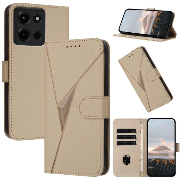 Funda Cartera Fibra de Carbono para Motorola MOTO G 5G 2025 con Soporte y Cierre Magnético Oro