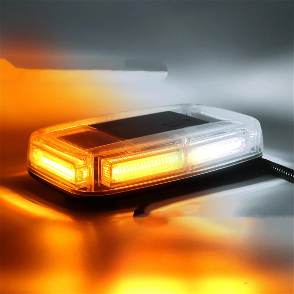 Xusx111 - Cob Led Blanco Ámbar/amarillo Techo Superior Luz Estroboscopica De Advertencia 14 Modos Flash W/base Magnética Mini Faro Luces Barra Para 12v Peligro Vehículos De Construcción De Emergencia