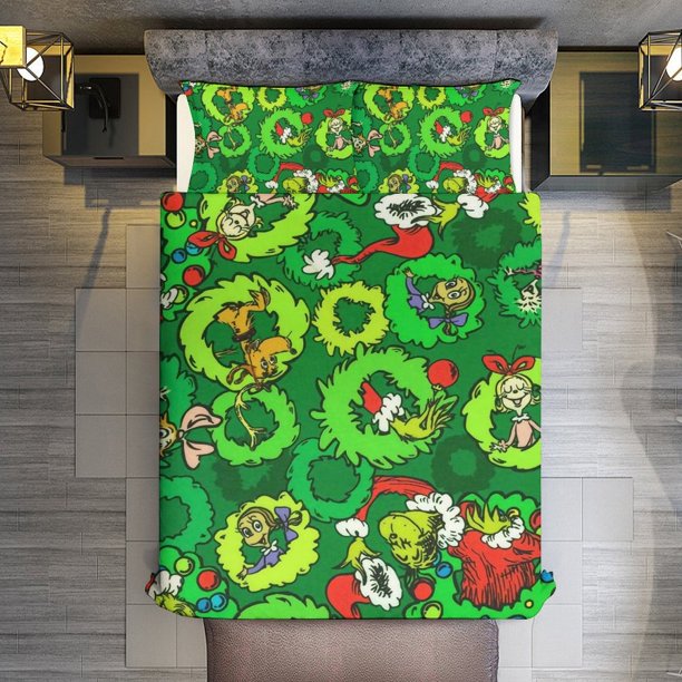 How The Grinch Stole Christmas Pine 3 Pieces Duvet Cover Set Full Size Super Soft Fade Resistant Microfiber