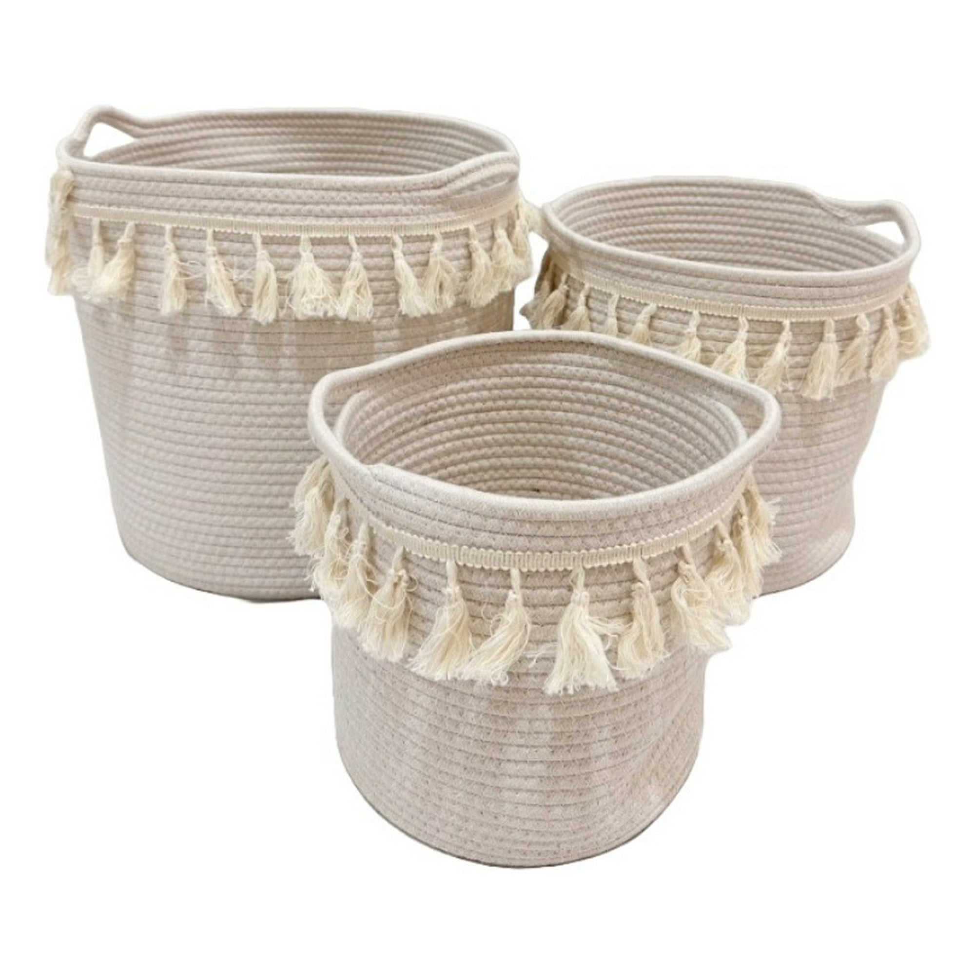 Genérico - Set De 3 Cesta Canasto Decorativo Cuerda Algodón Macramé Jhn