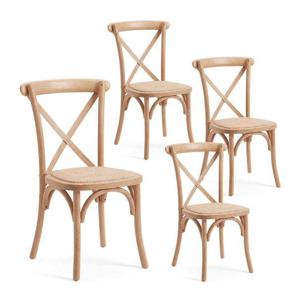 Pack 4 Sillas Comedor Madera Ratán Apilables Crossback Natural