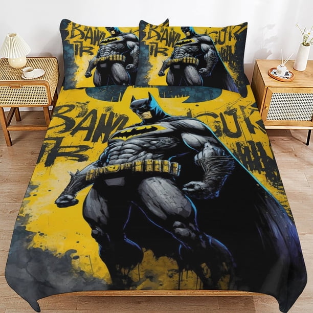Batman Bedding Sets Ultra Soft Skin-Friendly Duvet Cover 3 Piece, Cute Comforter Cover Bed Set for Boys Girls Kids ( 1 Duvet Cover + 2 Pillowcase), Bed Sheets