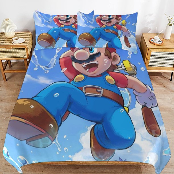 Super Mario 3-Piece Comforter Set for Bedroom Super Mario Bedding Set for Kids Adults Soft Microfiber Duvet Cover Set with Zipper Closure