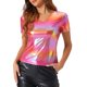 thumbnail image 4 of INSPIRE CHIC Top de Fiesta para Mujer con Cuello en V, Manga Corta, Brillante, Metálico, Talla S, Rosa, 4 of 6