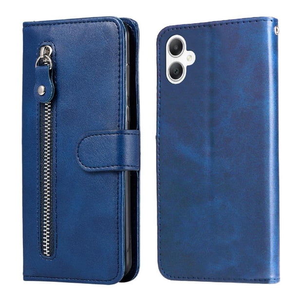 Funda tipo cartera para Samsung Galaxy A06 con bolsillo con cremallera y ranuras para tarjetas – Función de soporte Azul