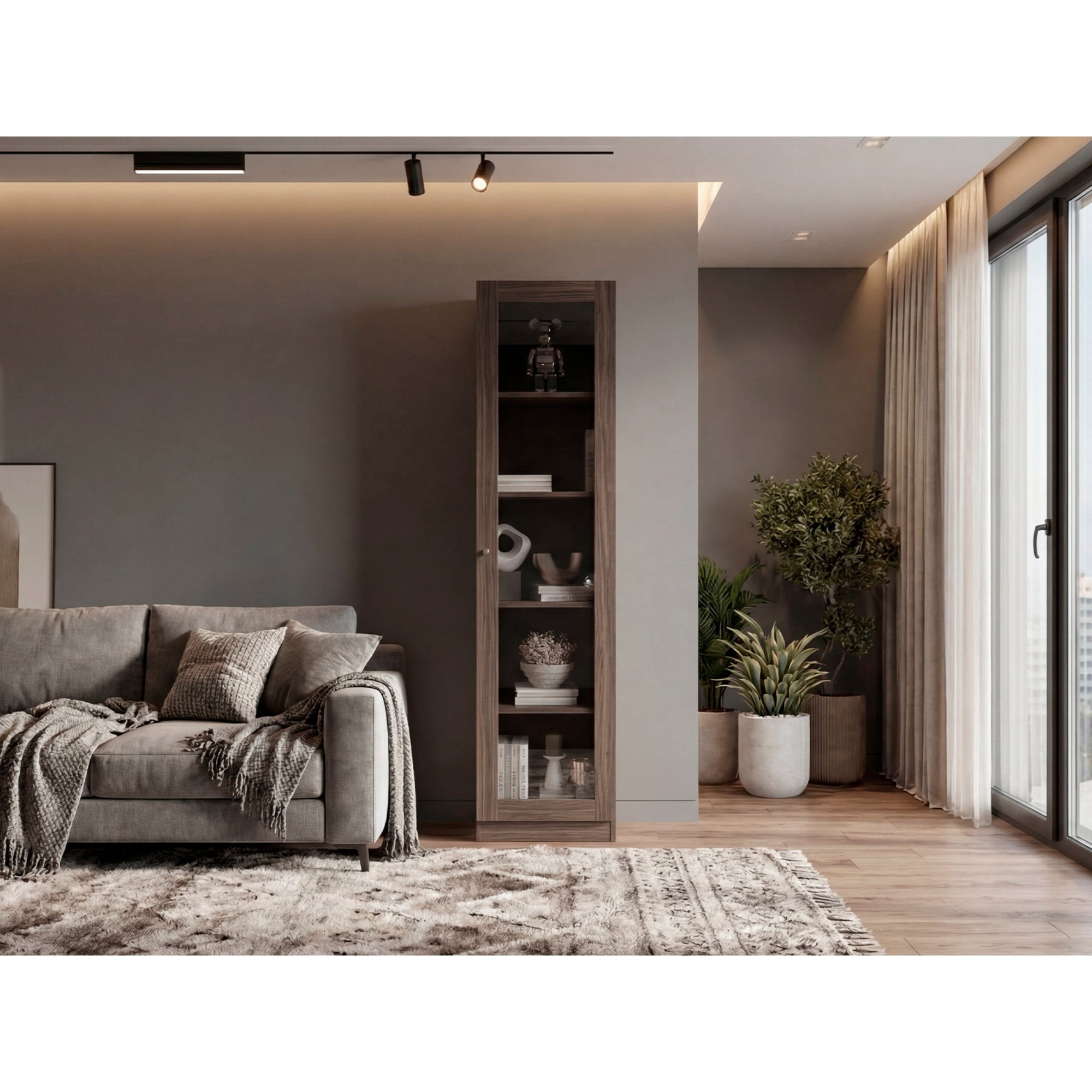 Tuhome - Mueble Vitrina 1 Puerta Vidrio Home 180,6x45x31,3 Cm Avellana Y Wengue