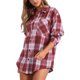 thumbnail image 4 of INSPIRE CHIC Camisa de Franela Vintage a Cuadros para Mujer, Manga Larga, Botón, Cuello Abatible, Blusas, Tops, Cárdigan Casual XS Rojo Oscuro, 4 of 6