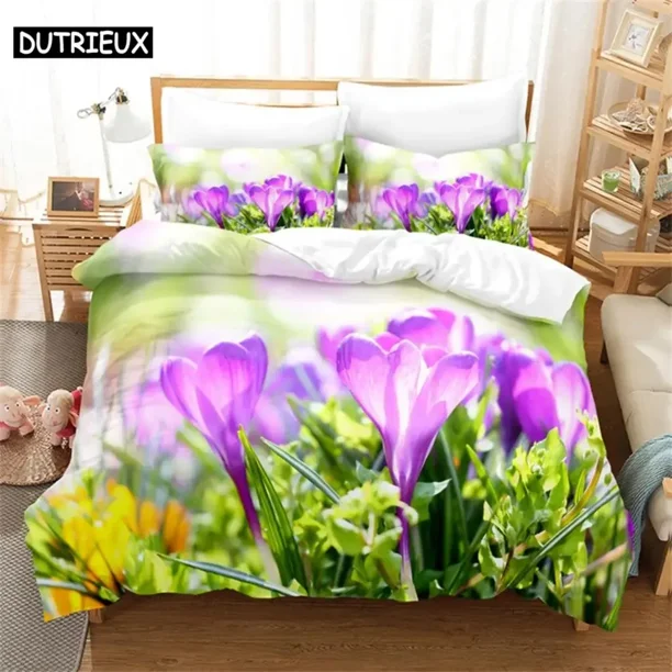 Purple Tulip Bedding Set Duvet Cover Kids Bedroom Bed Set Comforter Cover Set Size Duvet Cover Bed Sheets
